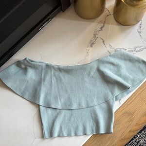 Babaton Light Teal Off-Shoulder Top